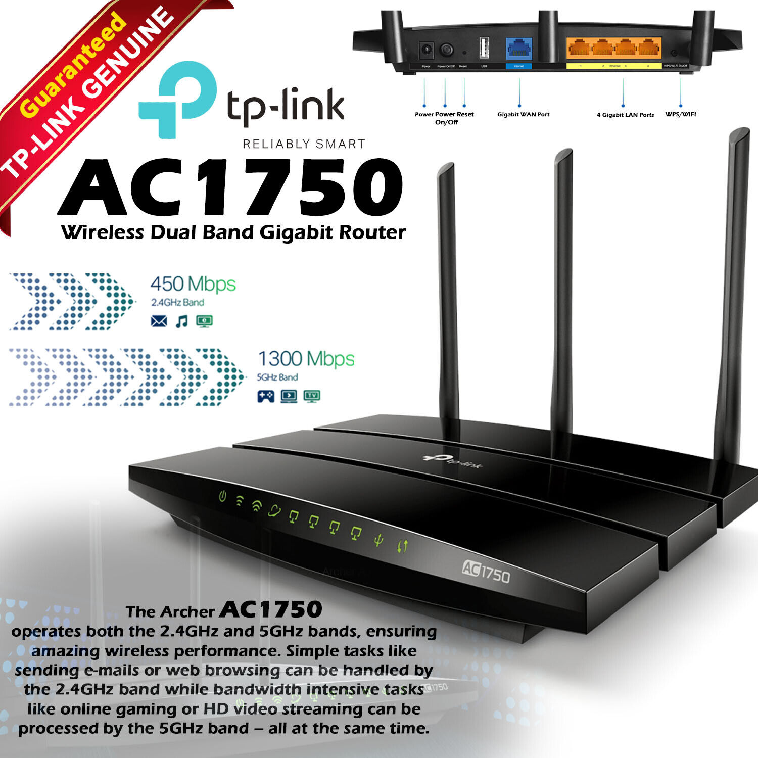 TP-Link Archer A7 AC1750 Wireless Dual Band Gigabit WIFI Internet Router