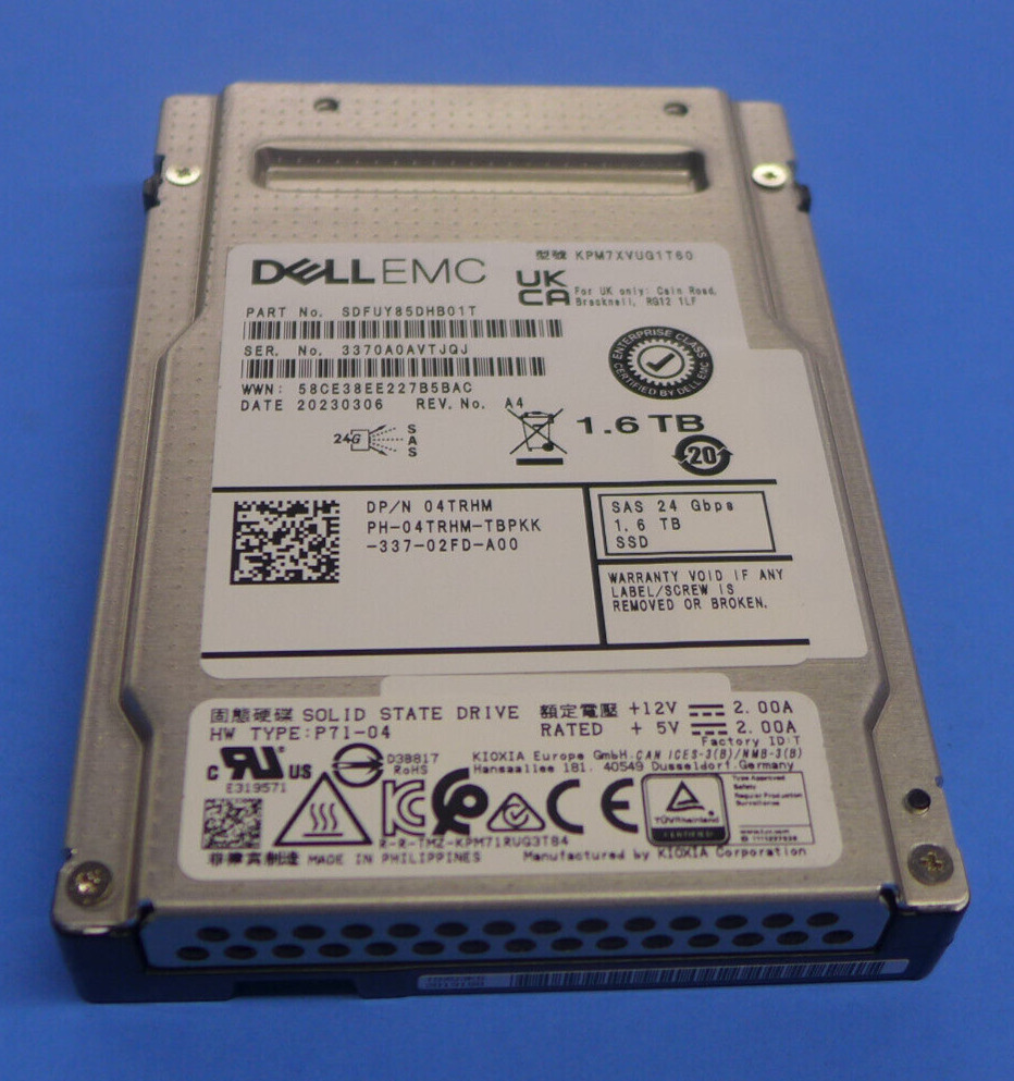 Dell EMC 1.6TB 24Gbps SAS Solid State Drive MU TLC 2.5 SSD KPM7XVUG1T60 4TRHM
