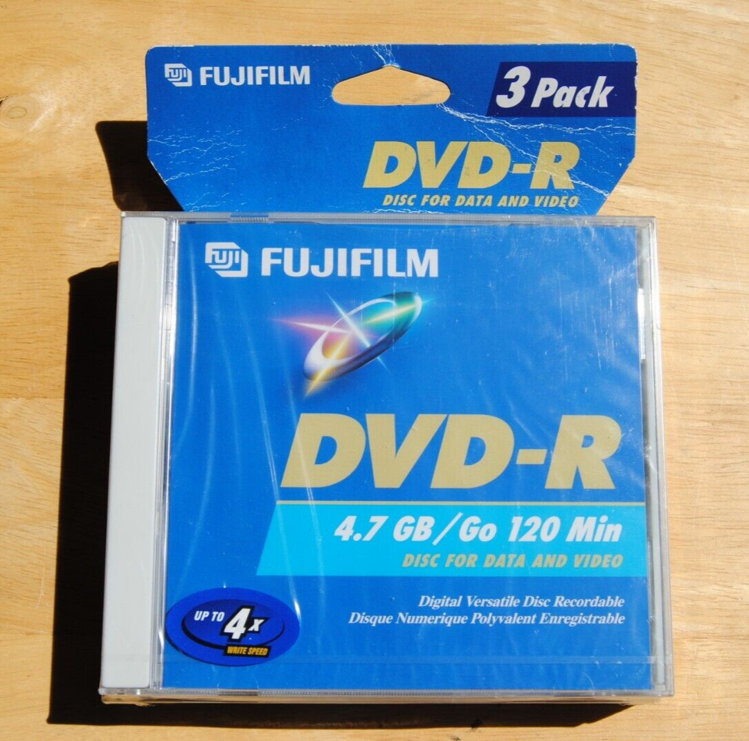 3 PACK Fujifilm DVD-R 4.7 GB 120 Min Data and Video 4x Recordable