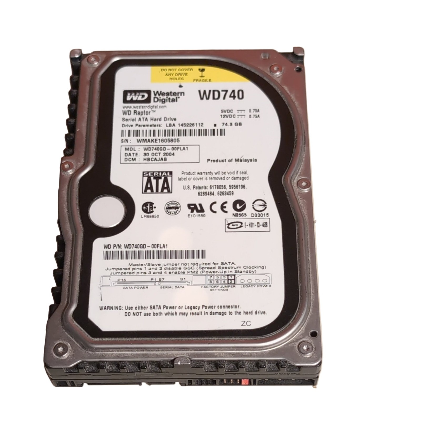 Western Digital Raptor WD740GD-00FLA1 74.3 GB SATA 3.5 in Hard Drive