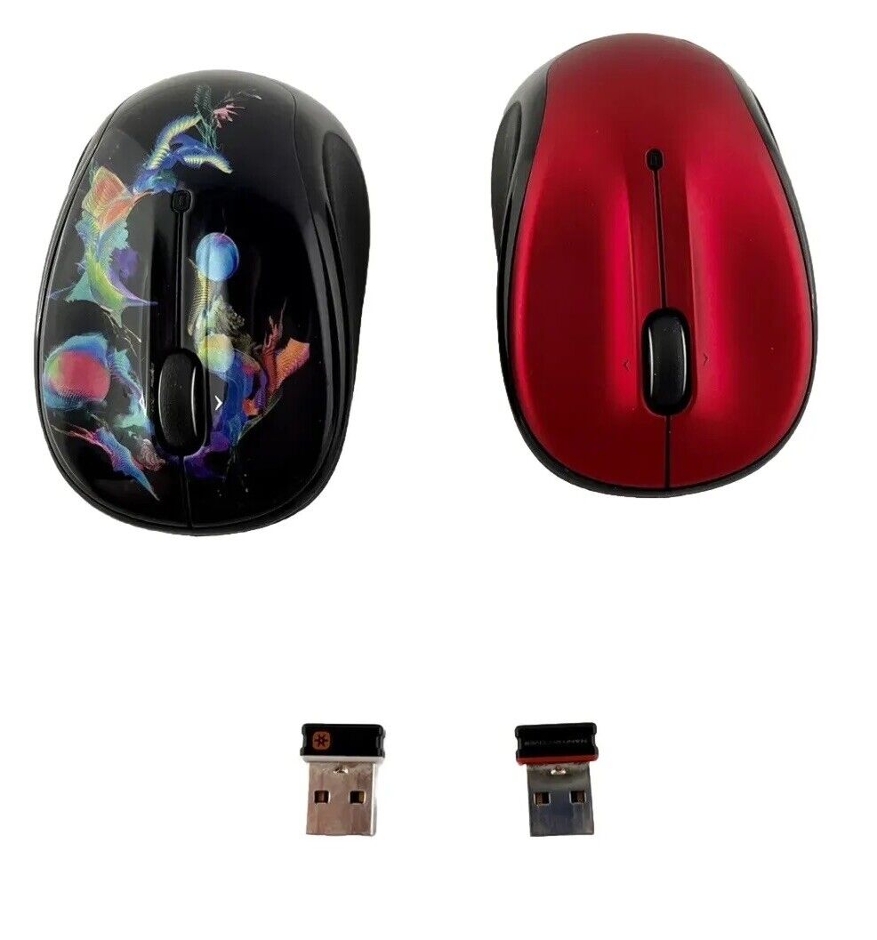 Logitech Pair Wireless Mouse Floral & Crimson M325 Compact Nano Receivers 2.4GHz