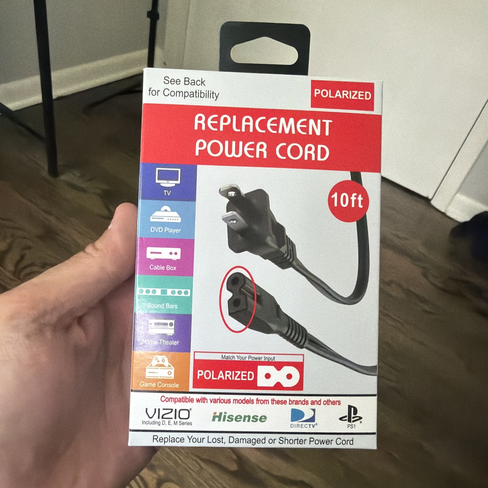 Xtreme Cables 10 Foot Polarized Replacement Power Cord Vizio Hisense PS1 Comcast