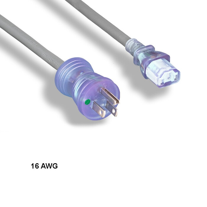 10x 15ft 16 AWG Hospital Grade Power Cable NEMA 5-15P to C13 13A/125V Clr