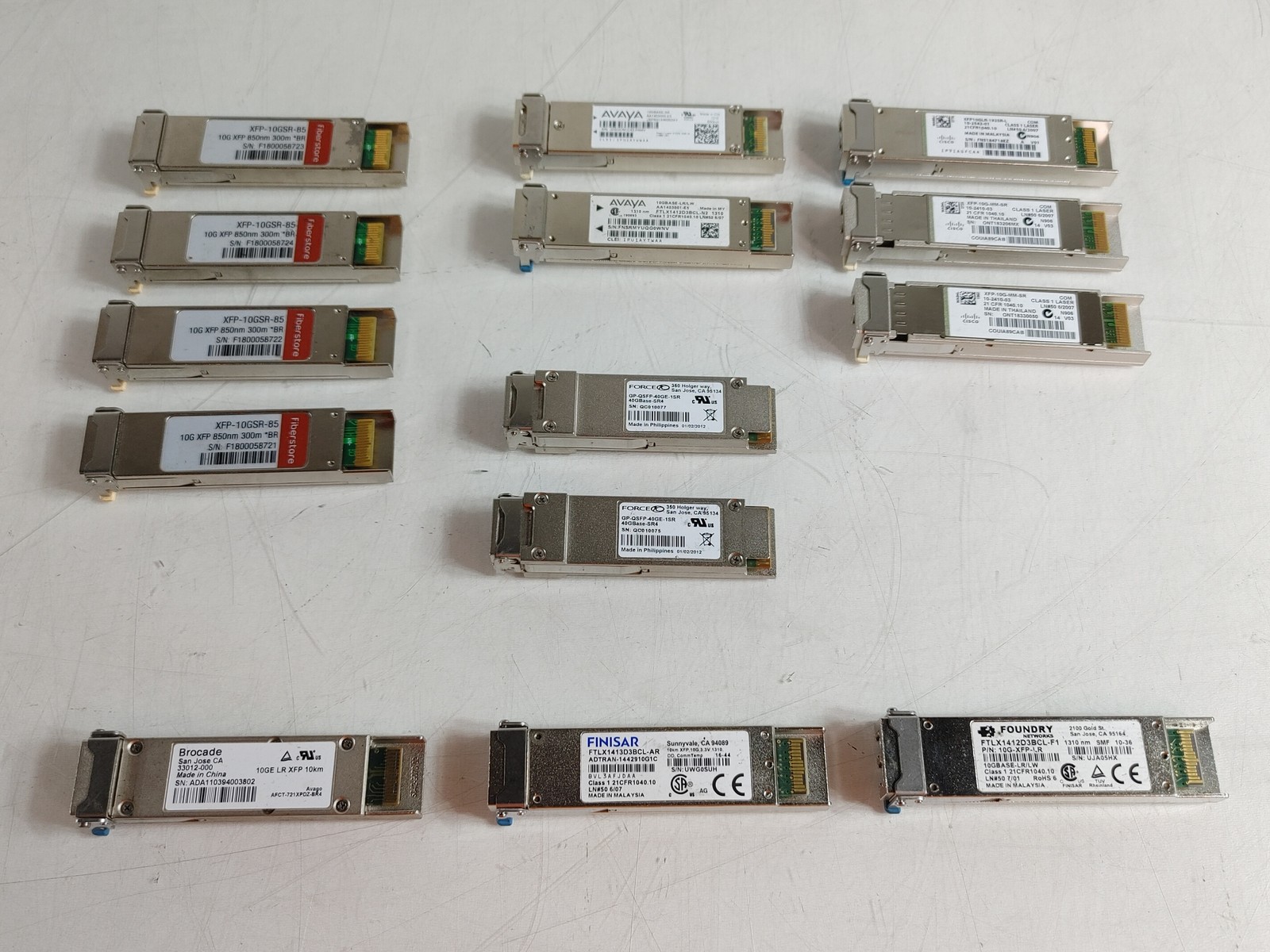 Lot of 14 Mixed Brand Fiber Channel SFP / XFP Transceiver Modules