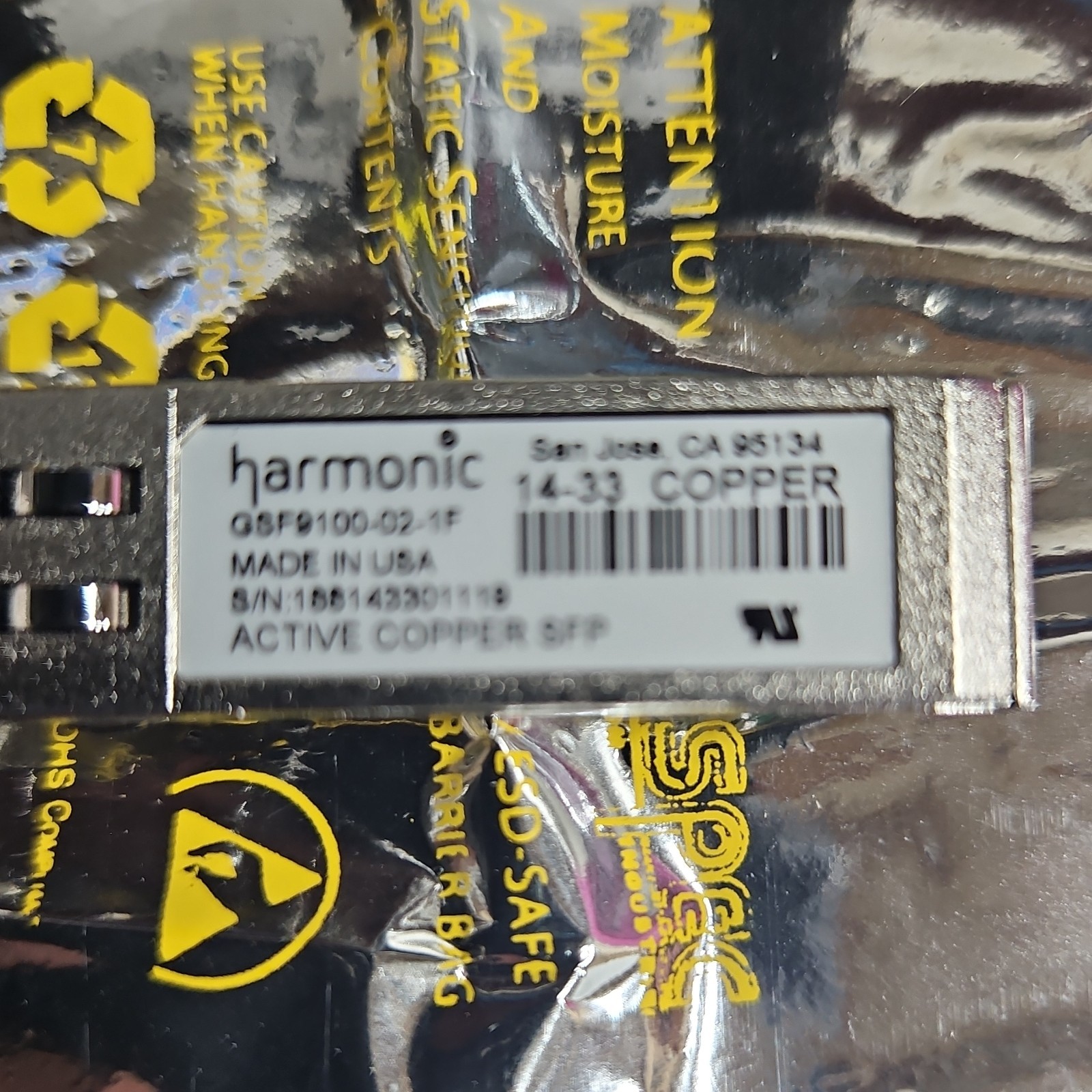Harmonic QSFP100-02-1F Active Copper SFP Module 097100-02-11P (Lot of  Qty 5)