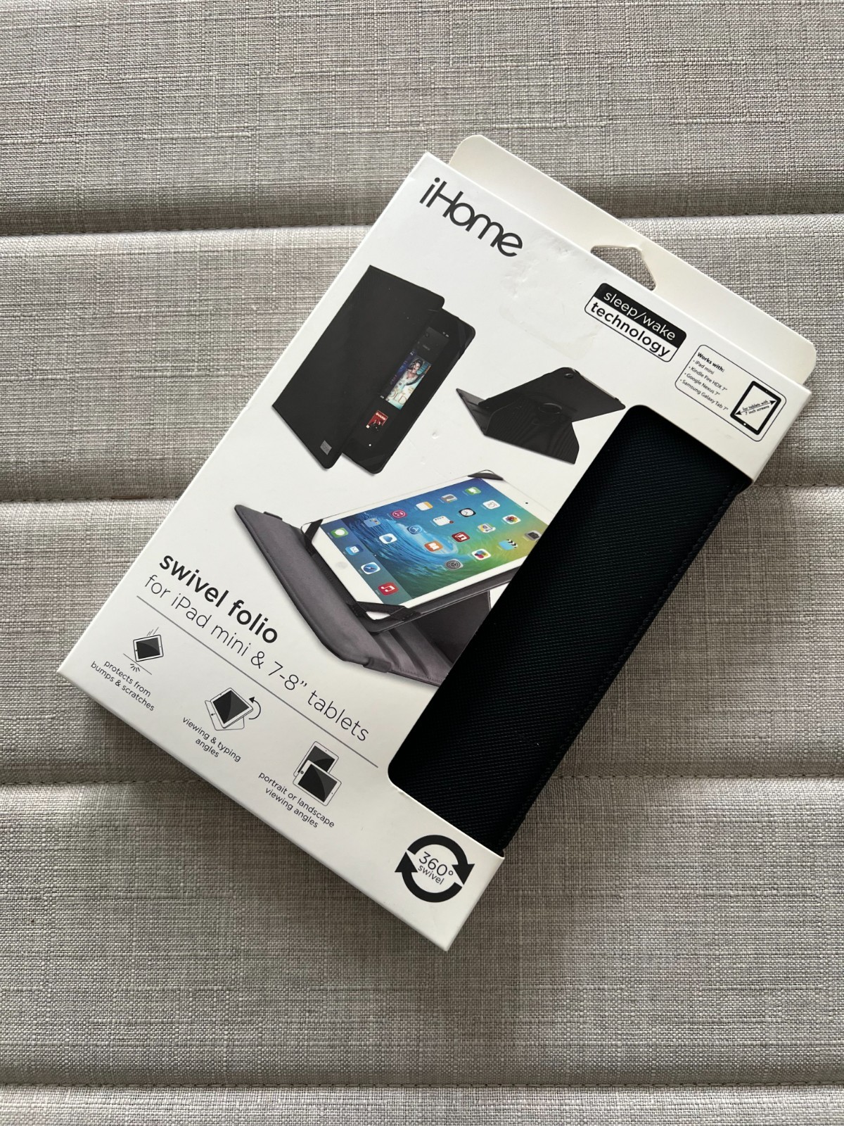 NEW iHome Swivel Folio for iPad mini & 7-8" Tablets Black
