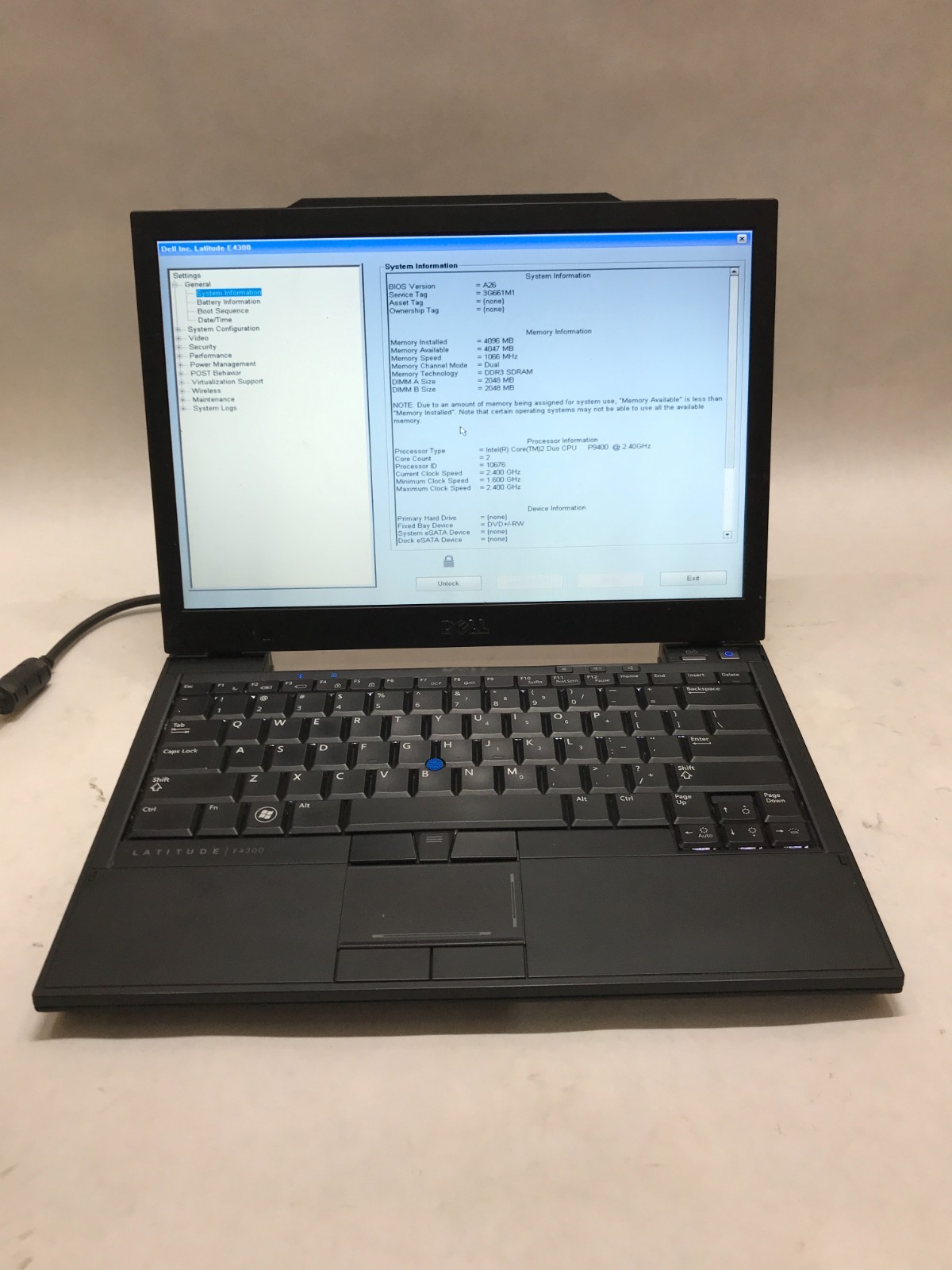 Dell Latitude E4300 13" Intel Core2Duo 4GB RAM NO HDD/OS For parts BIOS LOCK -DW
