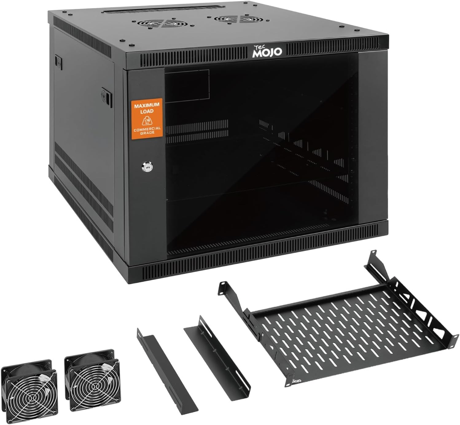 9U Wall Mount Rack Cabinet 176 Lbs High Load Capacity Heavy-Duty 19” Enclosed