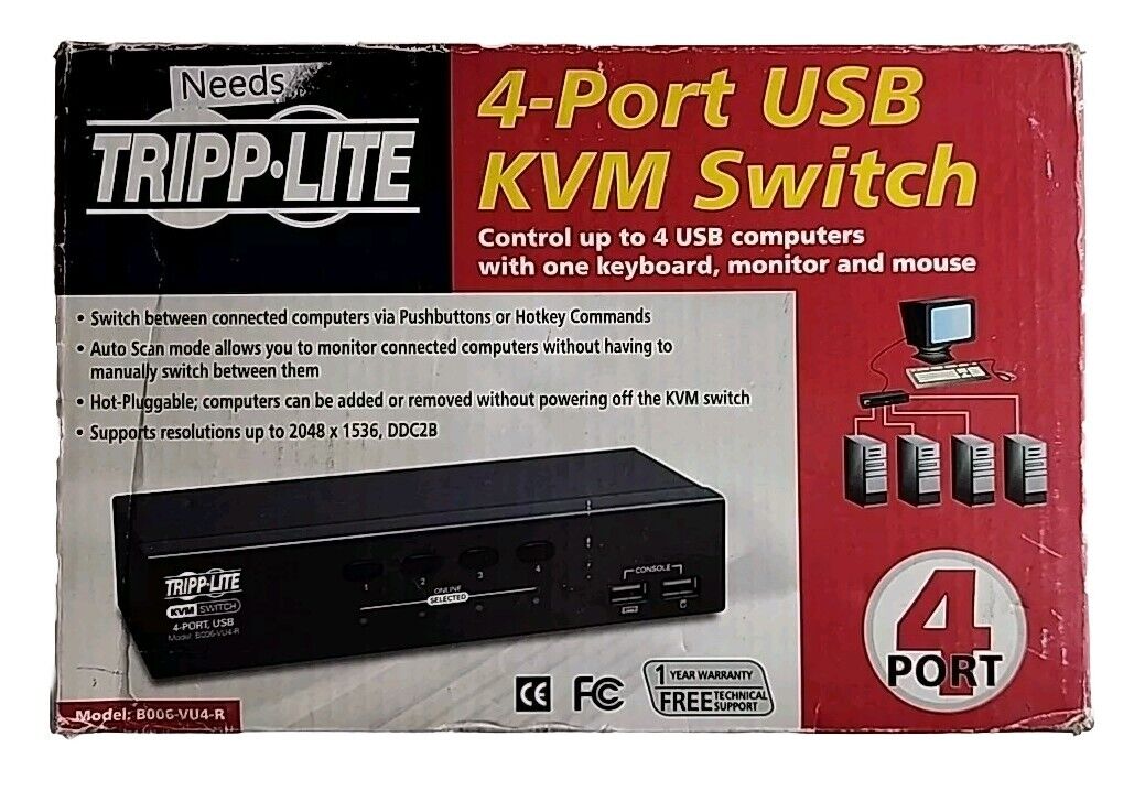 Tripp Lite 4-Ports External Desktop KVM switch VGA/USB w/ PSU (B006-VU4-R)