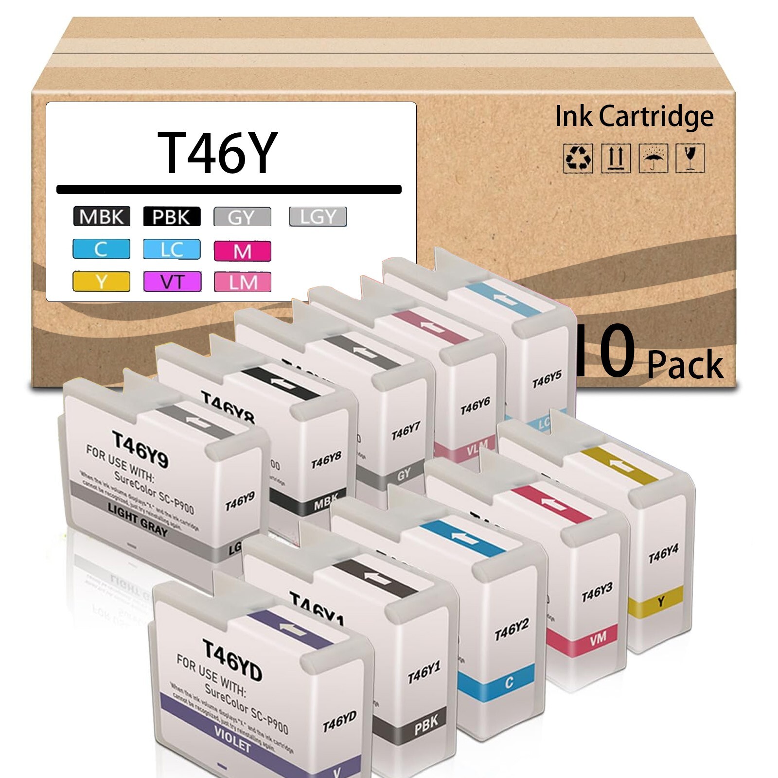 10 Pack T46 T46Y P900 Ink Cartridge T46YD00-T46Y900 Replacement for SureColor