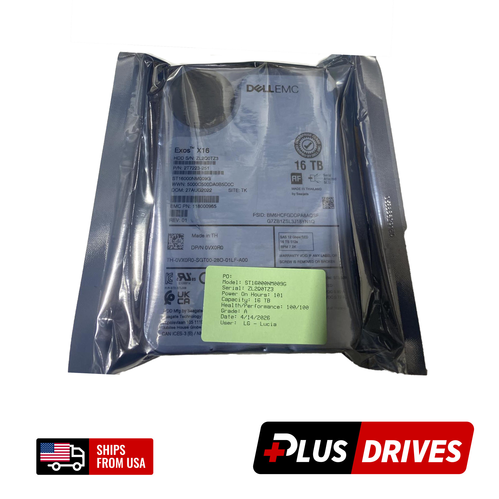 16TB SAS Dell VX0R0 3.5" 7.2K RPM 12Gbps Exos X16 CMR Enterprise Server Drive