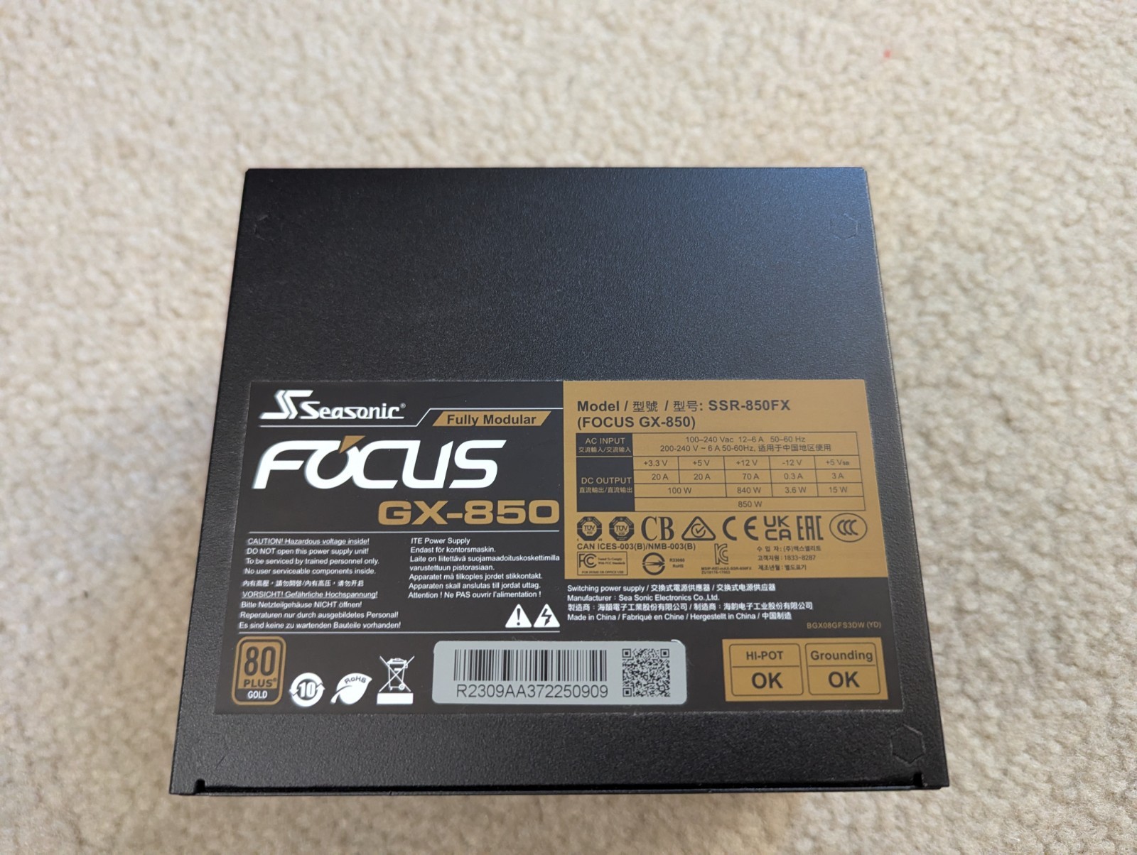 Seasonic FOCUS GX-850 850W 80 PLUS Gold Fully Modular Power Supply (SSR-850FX)