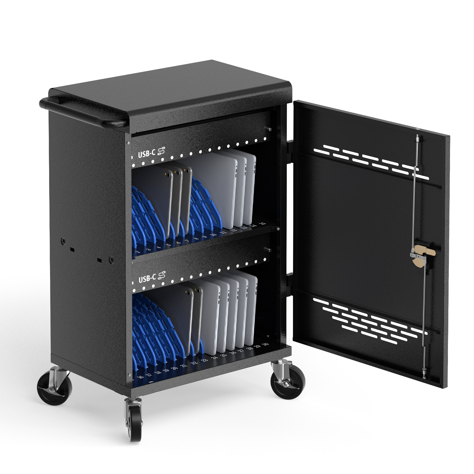 30 Device USB-C Charging Cart for Chromebooks, iPads & Laptops Up to 15" Screen