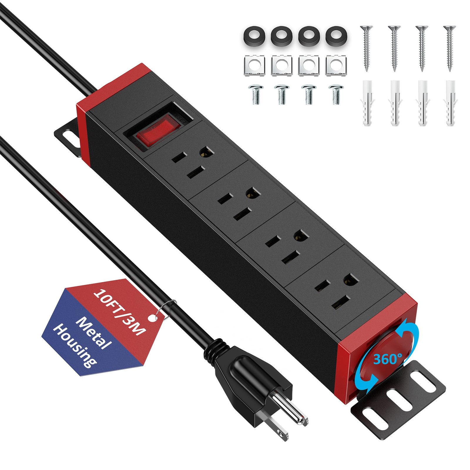 10 Inch Rack PDU Power Strip,1U RackMount Surge Protector Power Strip with15A...