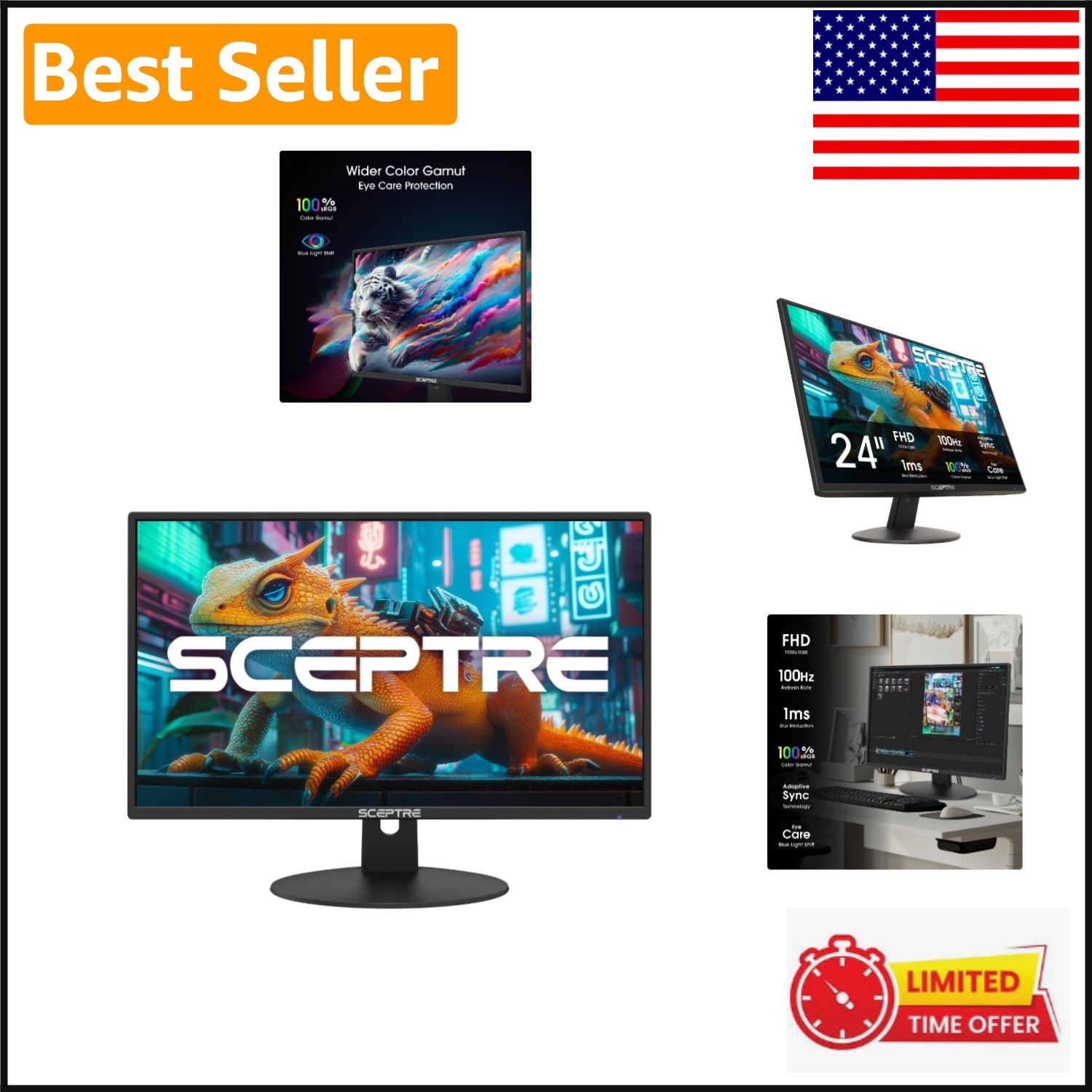 New 24-Inch 100Hz Monitor with 100% sRGB & Built-In Speakers in Machine Black