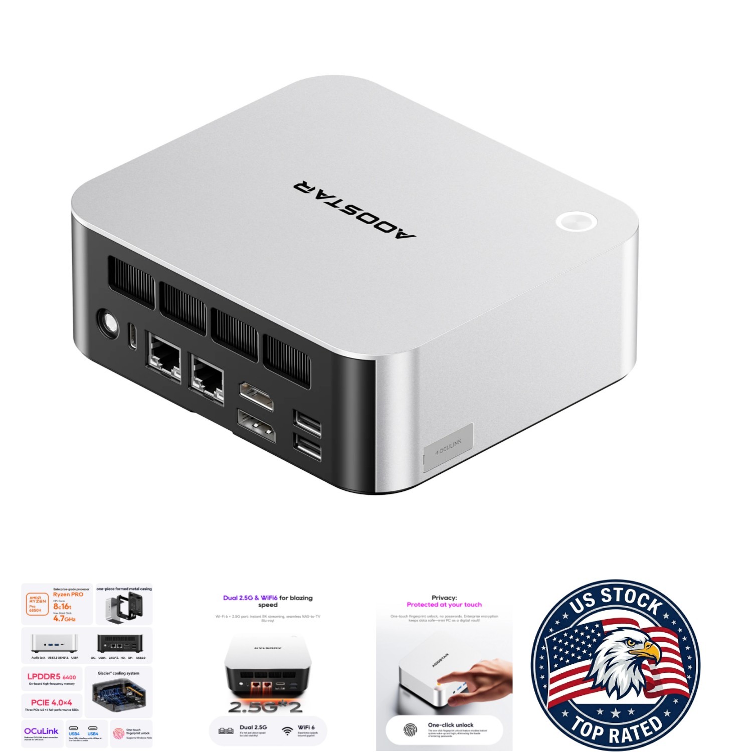 AOOSTAR Mini PC AMD Ryzen 7 Pro 6850H 24GB LPDDR5 - 6850 H / RAM 24G SSD 1T / US