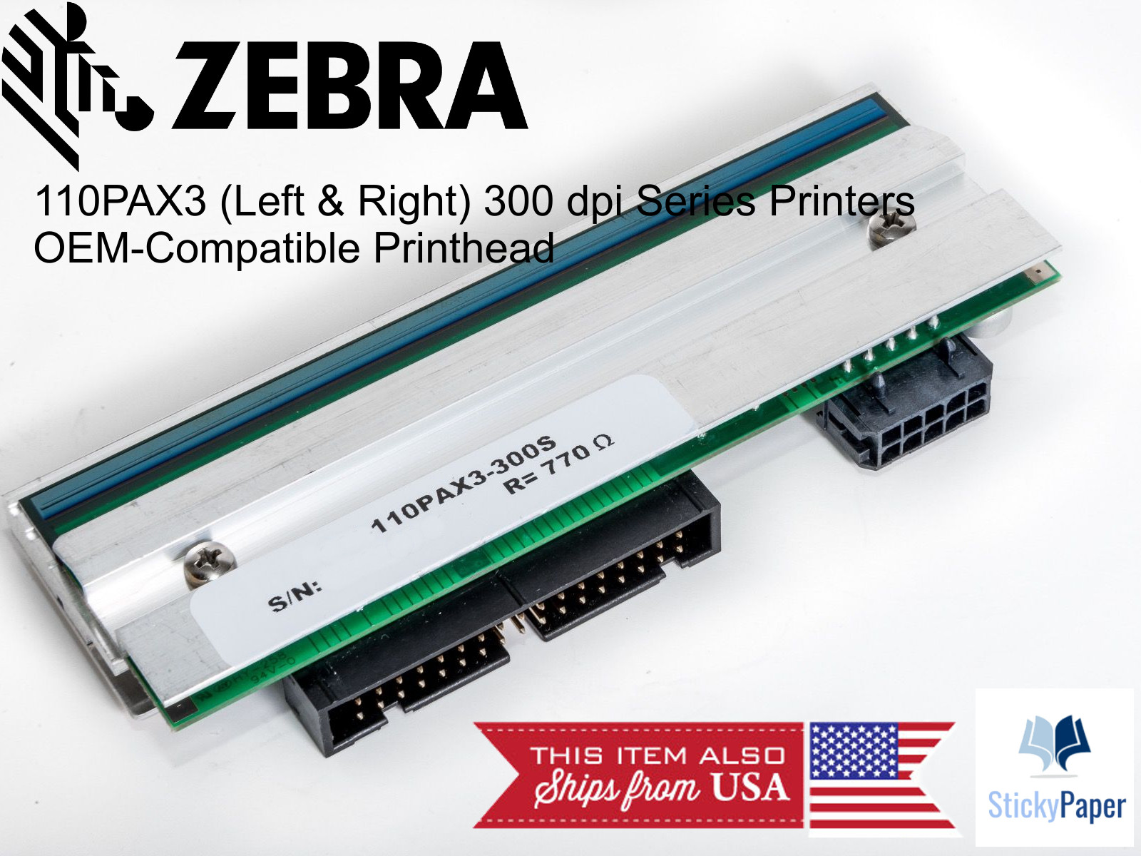 Zebra 110PAX3 (Left and Right) 300 dpi Compatible Printhead (43038M)