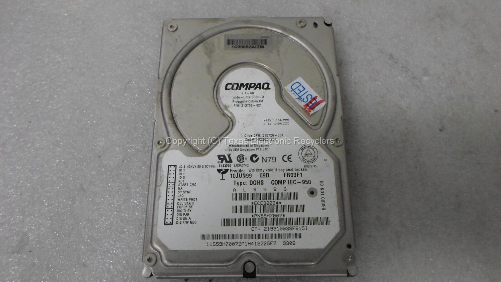 Compaq 59H7007 313706-B21 313726-001 HB00931931 9.1GB 7200 RPM SCSI Hard Drive