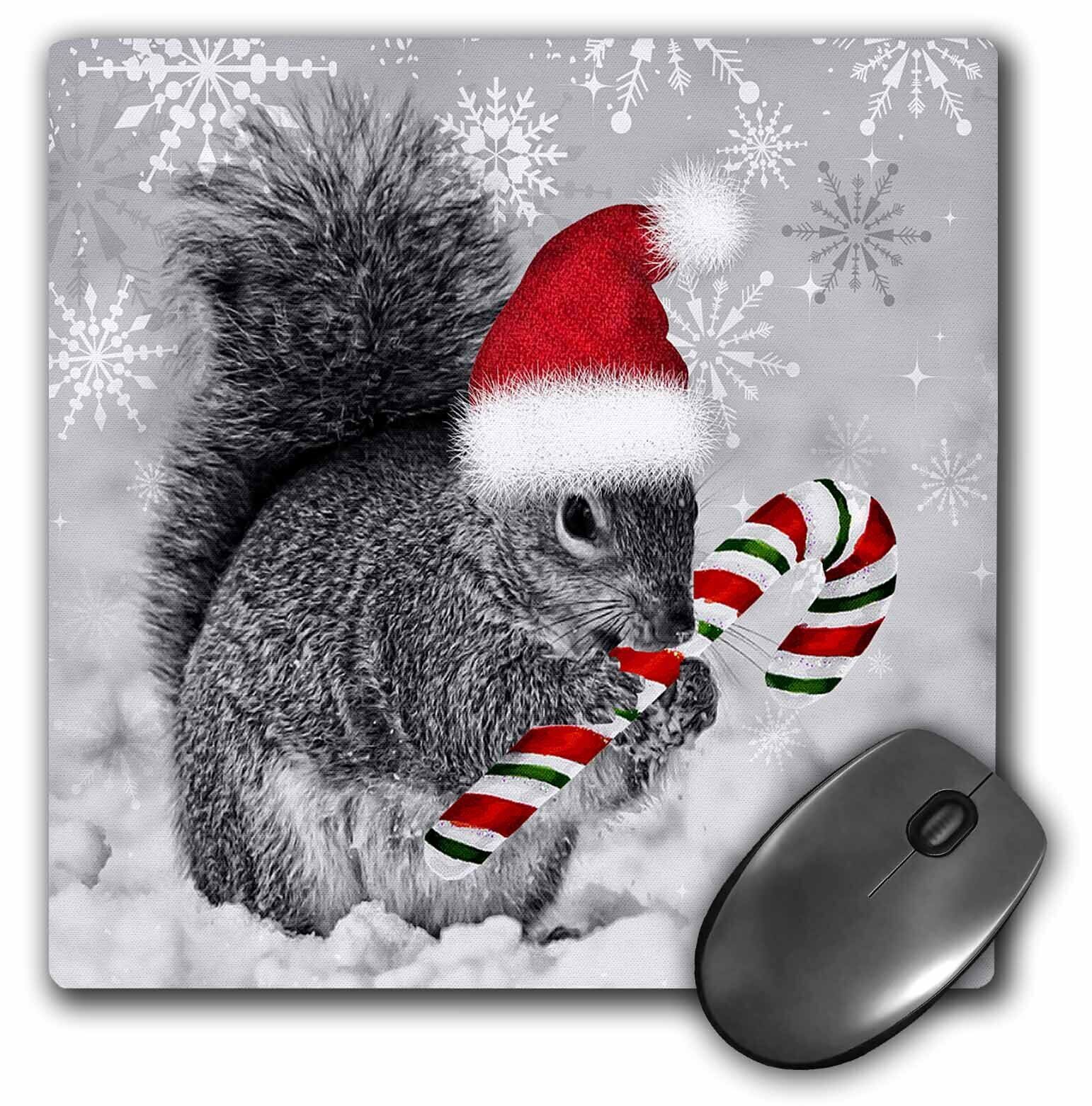 3dRose This cute Christmas squirrel has a candy cane and a Santa hat in the snow