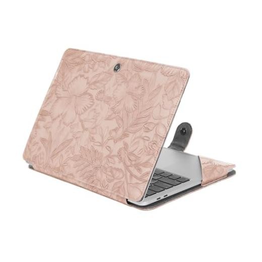 PU Leather Sleeve Case, Embossed Hibiscus Portfolio Protective Stand Cover Pink