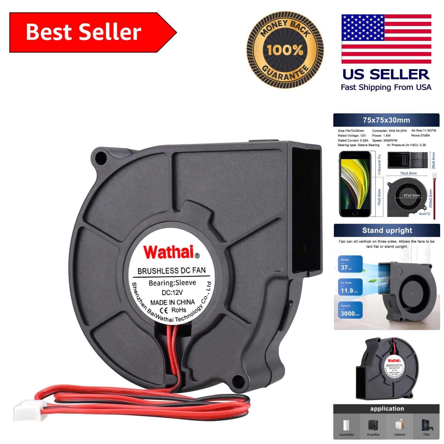 Durable 3-Inch Brushless Cooling Fan - 37 dB for Quiet Operation in Electronics
