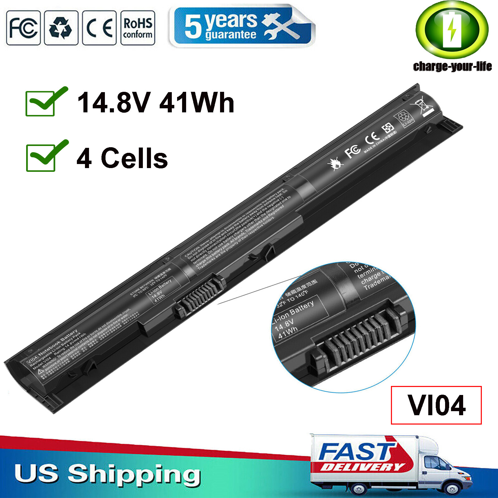 4 Cells VI04 V104 Laptop Battery For HP Probook 440 G2,445 G2,450 G2,455 G2 FAST