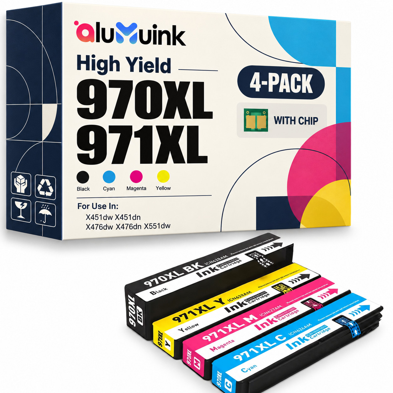 970XL 971XL High Yield Ink Cartridge for OfficeJet Pro X551dw X576dn X576dw