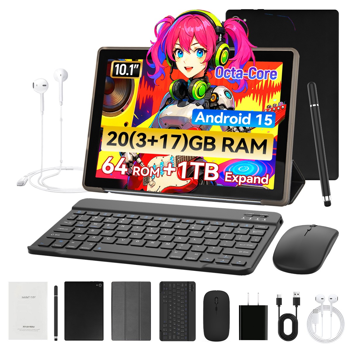 New 10.1 Inch Tablet Android 15 20GB RAM 64GB ROM Face ID 5000mAh Long Battery