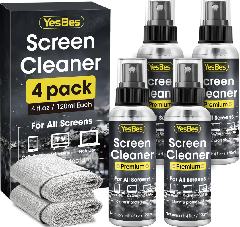 Screen Cleaner Spray 16oz (4x4oz) Kit for TV Laptop Phone Monitor + 2 Microfiber