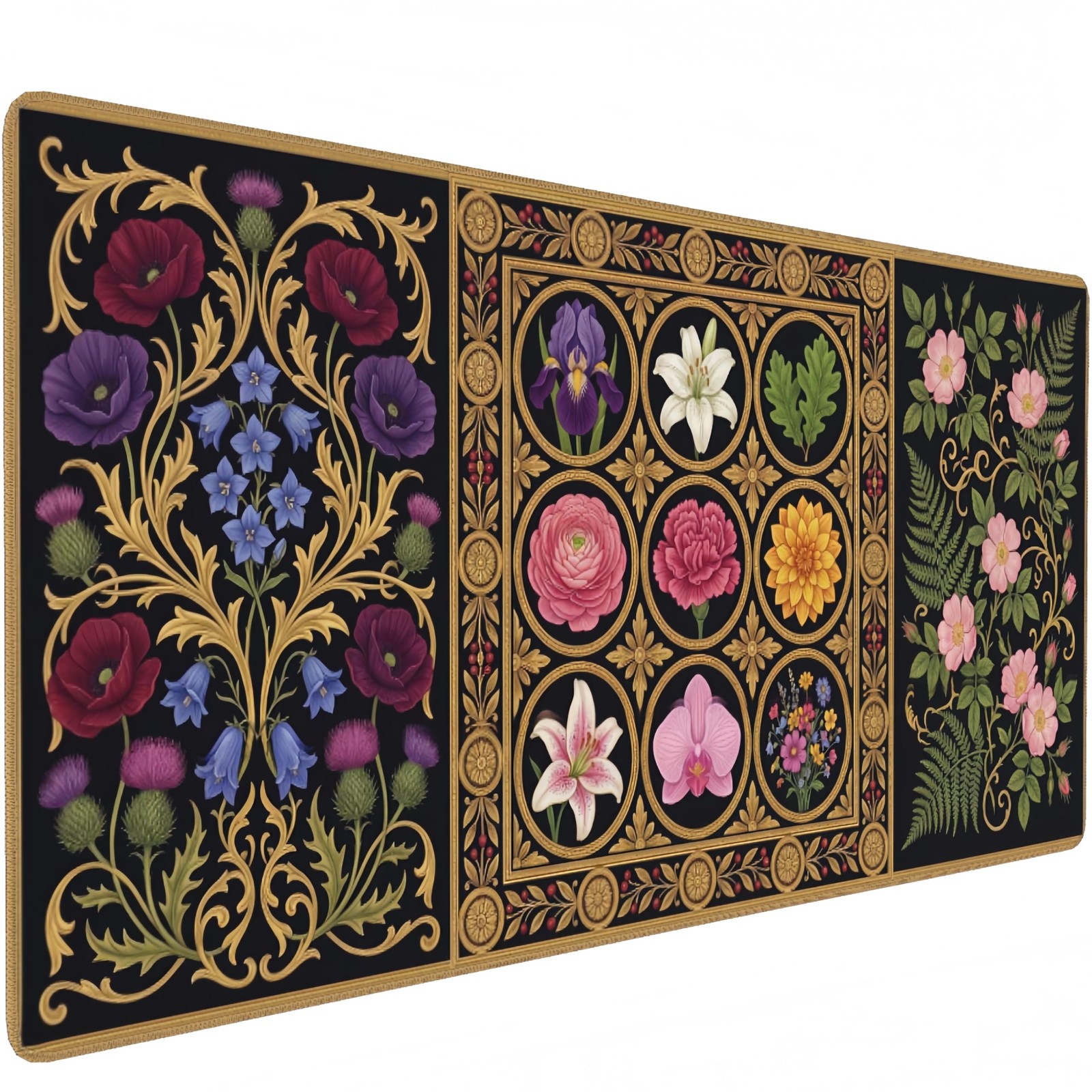 CONCISE Gothic Art Deco Desk Mat, Black Floral Panel XL Mouse Pad | 35.4 x 15...