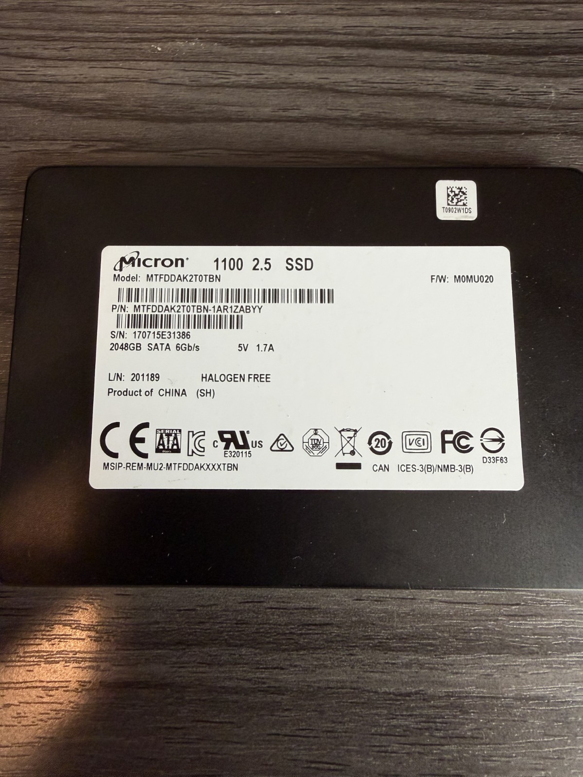 Micron 2TB SATA SSD MTFDDAK2T0TBN - 1100 - 2.5" 6Gb/s - MTFDDAK2T0TBN-1AR1ZABYY