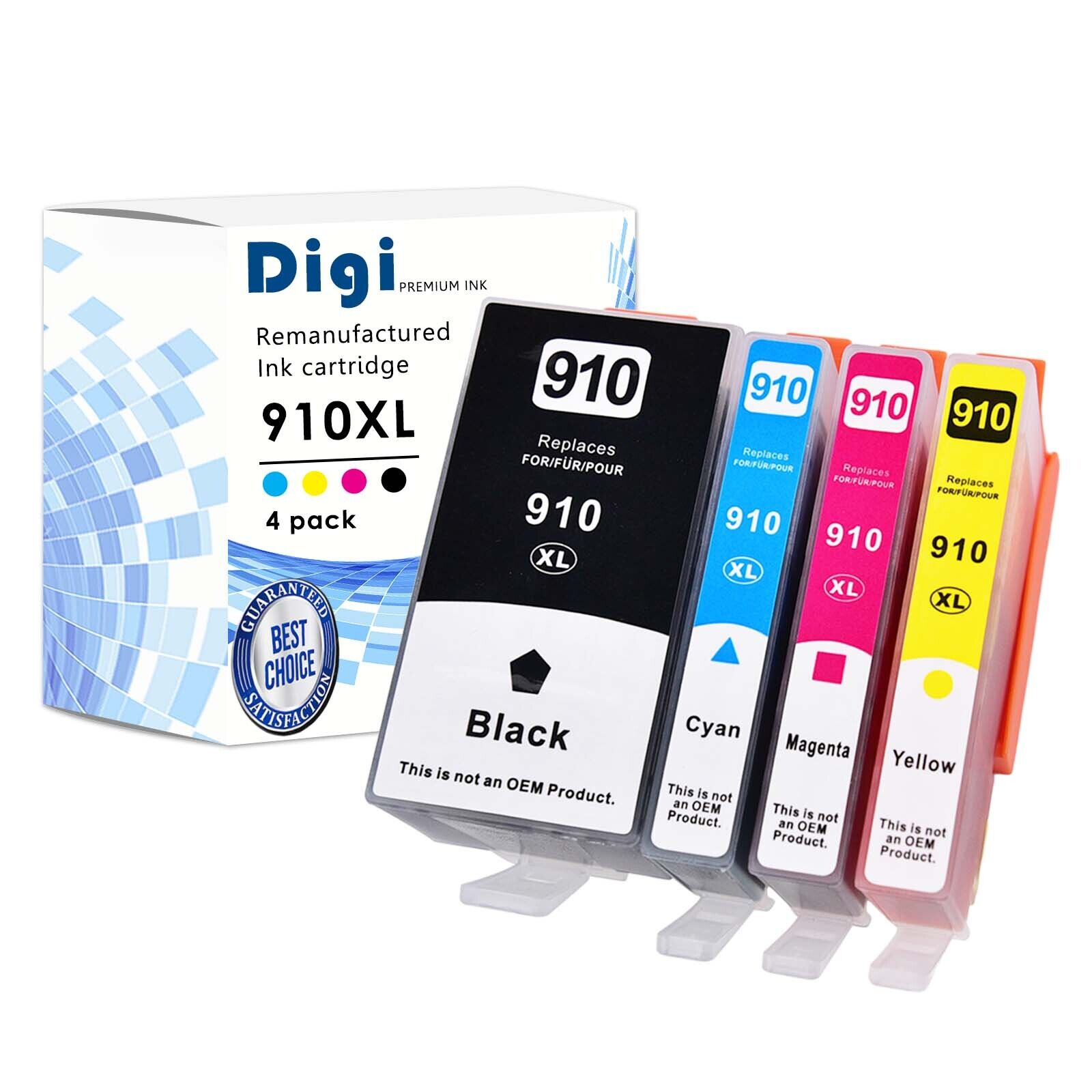 4x 910XL BCMY Ink Cartridge Replacement for HP OFFICEJET PRO 8020 8035 8028 8010