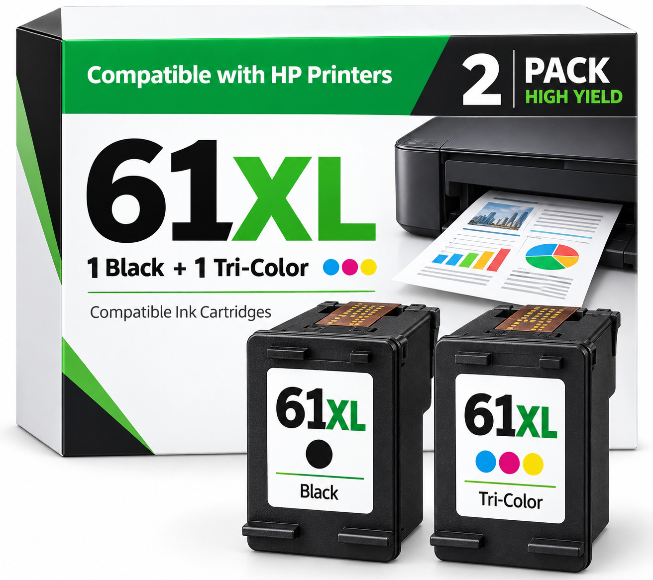 61XL 2Pk  Ink Printer Cartridge For HP ENVY 4500 4501 4502 4504 5530 5531 5535