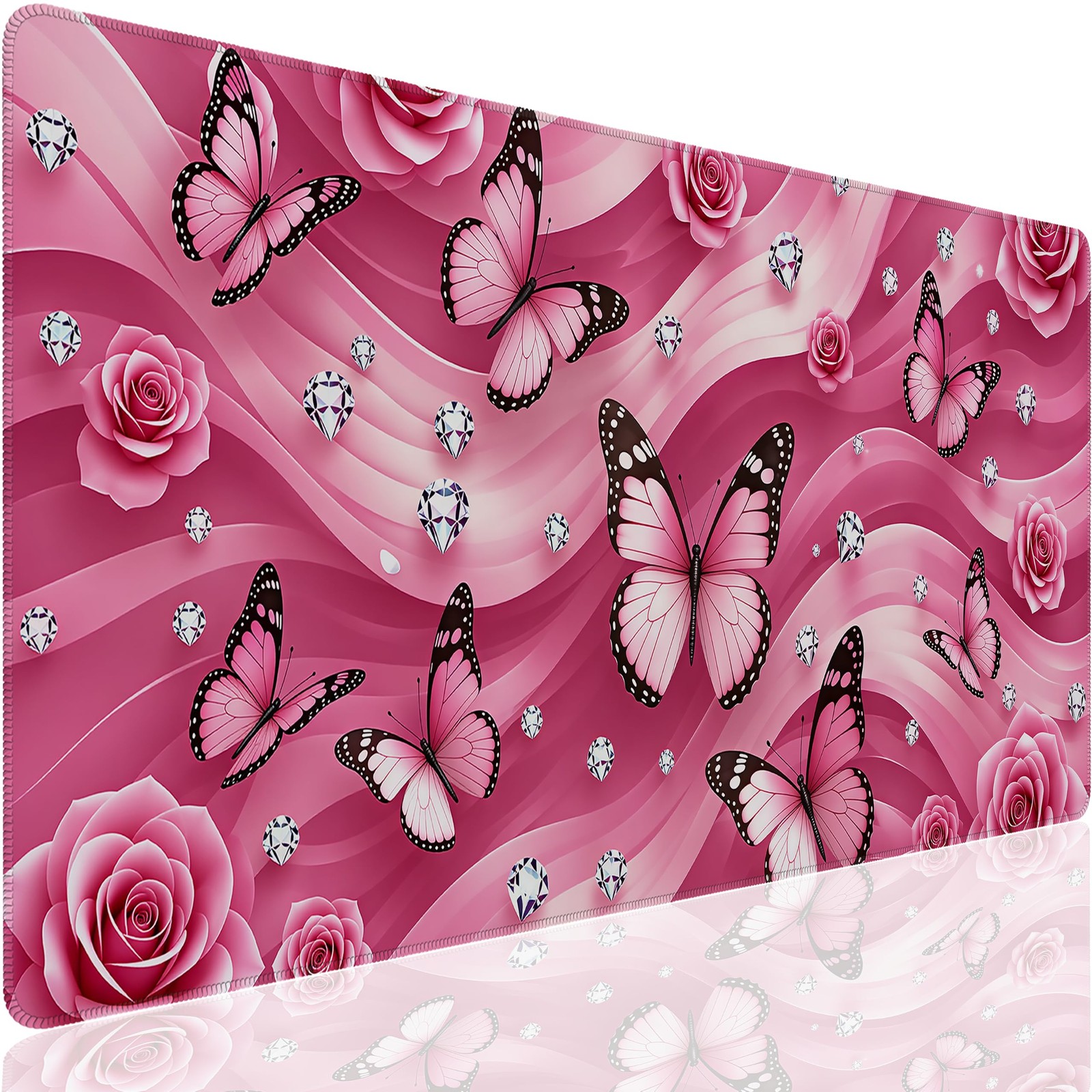 CFMSFKEJI Large Mouse Pad, Butterfly Pink Flowers, 35.4 x 15.7 in