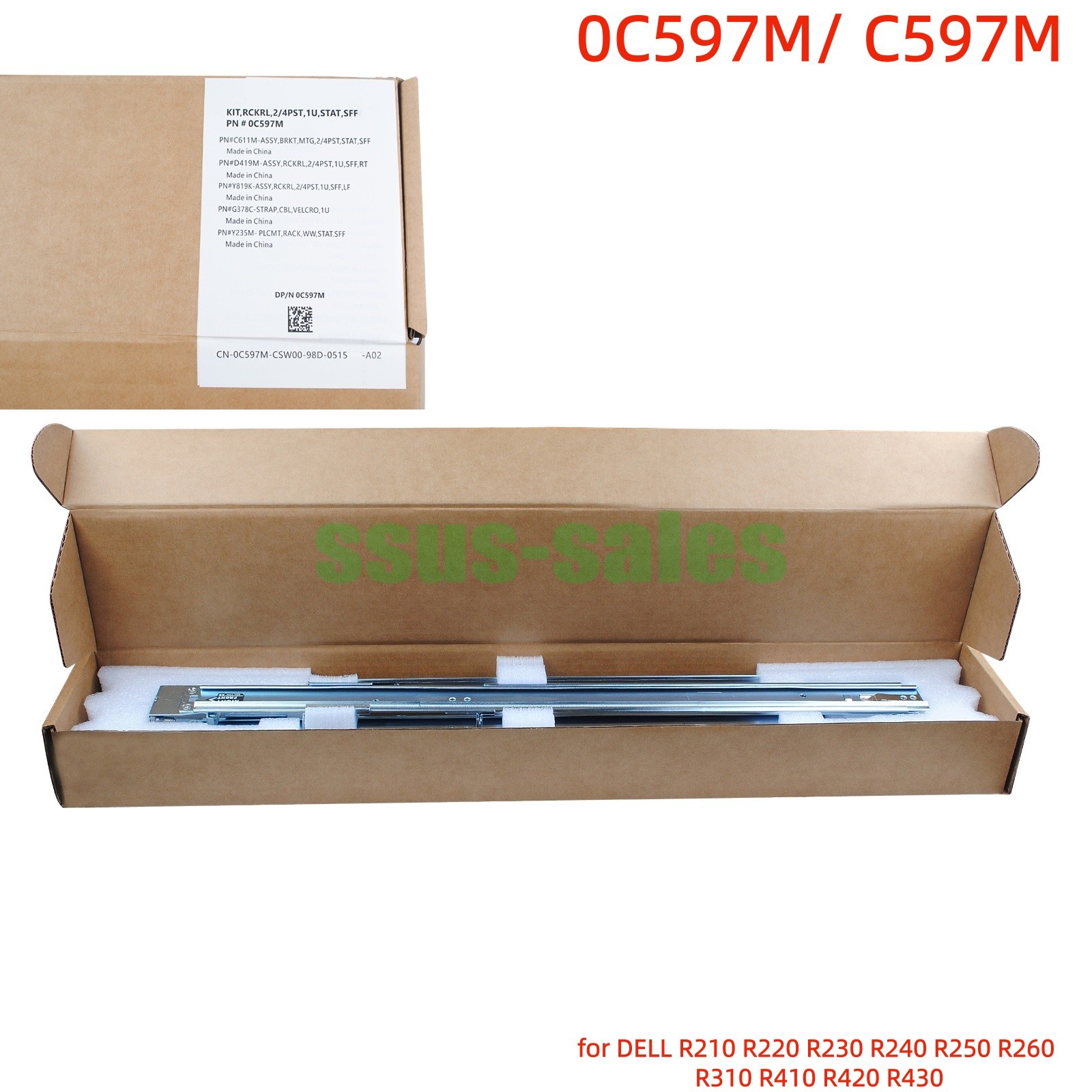 C597M 1U Static Rails for DELL R210 R220 R230 R240 R250 R260 R310 R410 R420 R430