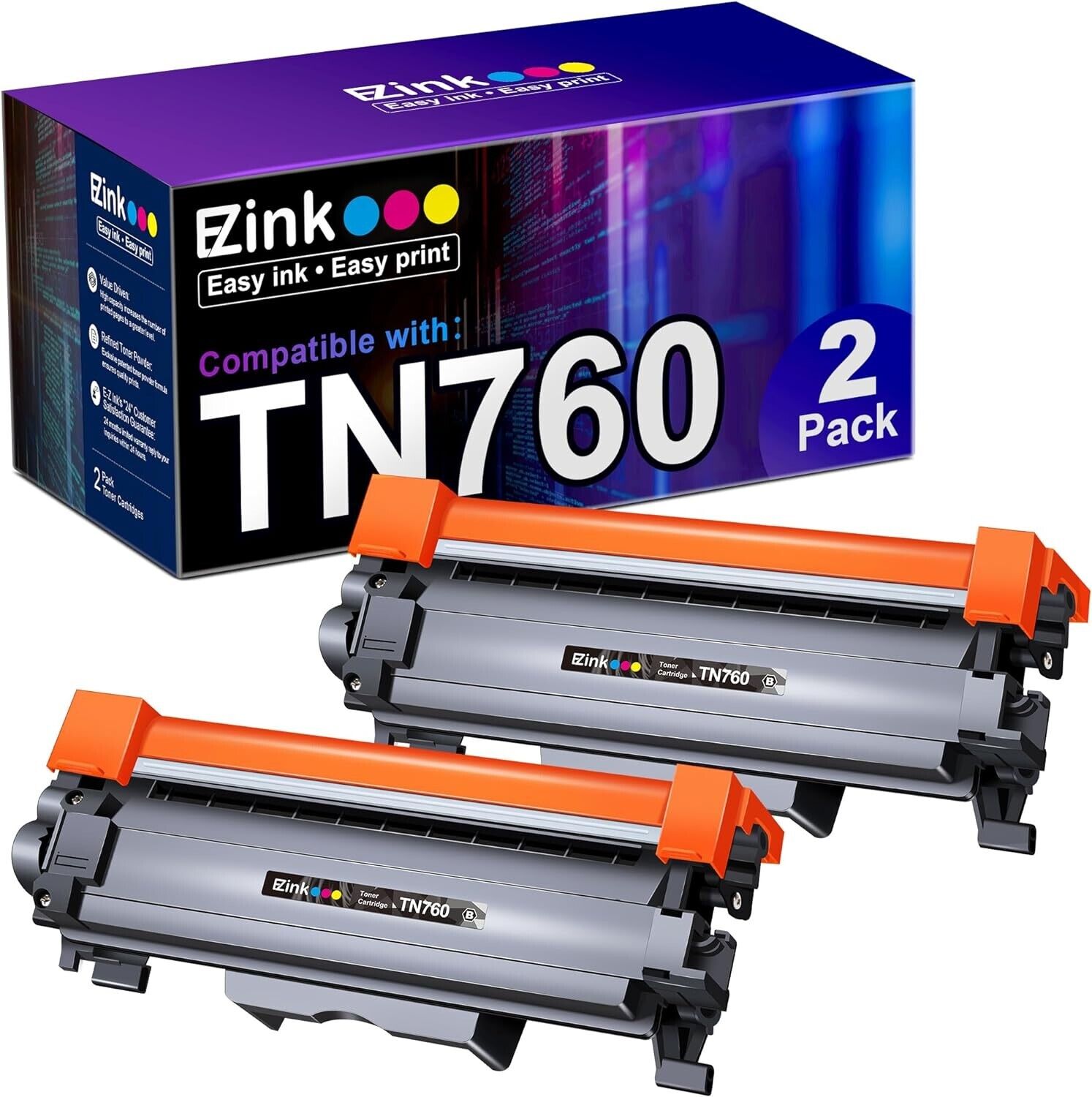 E-Z Ink (TM TN760 Compatible Toner Cartridges Replacement Black 2 Pack