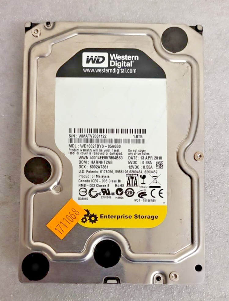 Western Digital 1TB 7.2K RPM SATA 3.5 WD1002FBYS-05A6B0 HDD HARD DRIVE TESTED