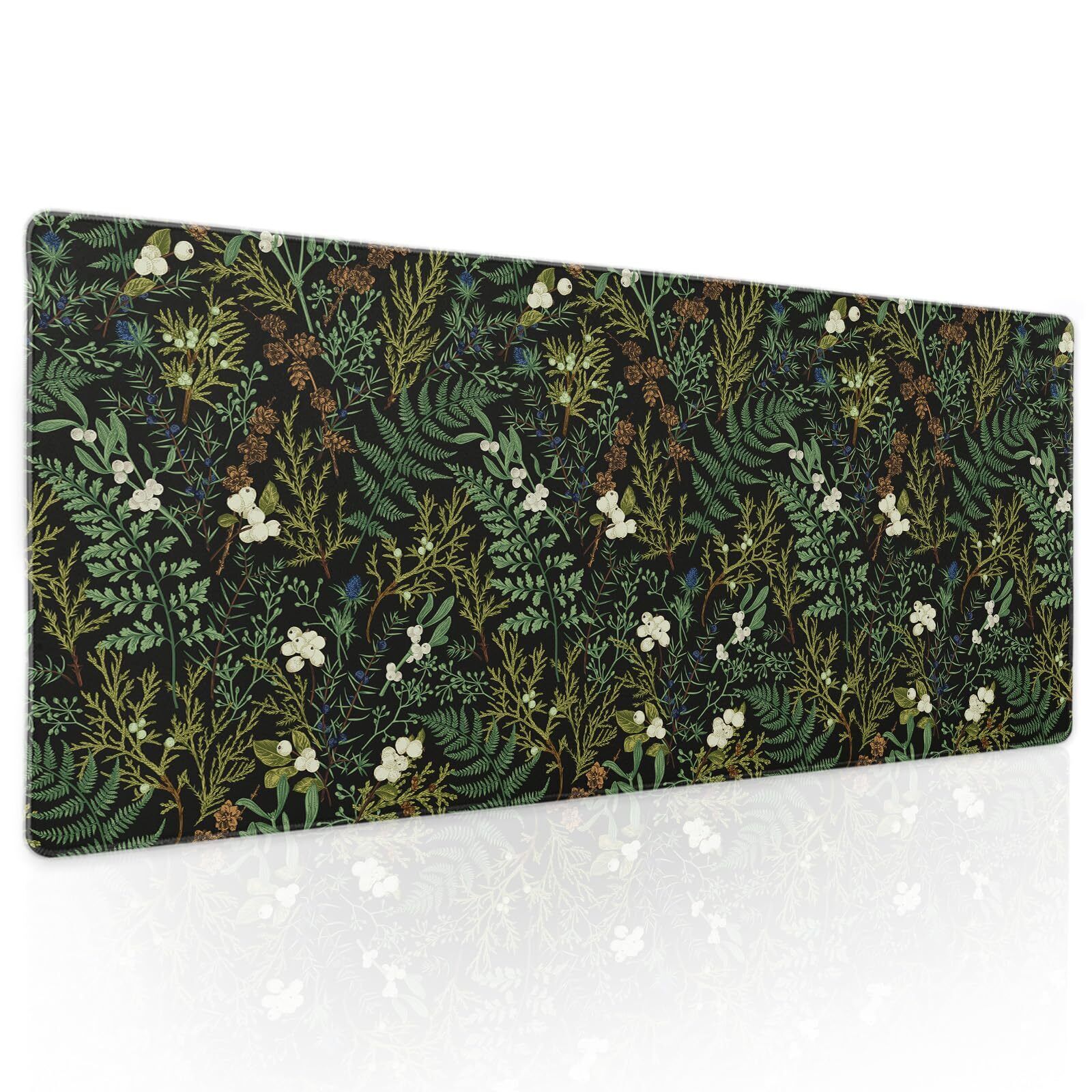 Black Aesthetic Vintage Botanical Gaming Mouse Pad XL Cute Forest Green Plant...