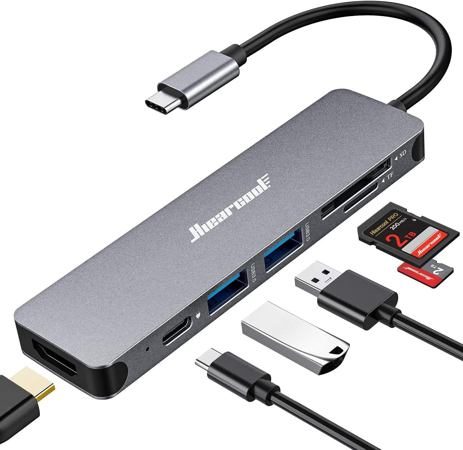 Hiearcool USB C Hub for Macbook – 7-In-1 USBC Adapter with 4K HDMI, 100W PD, USB