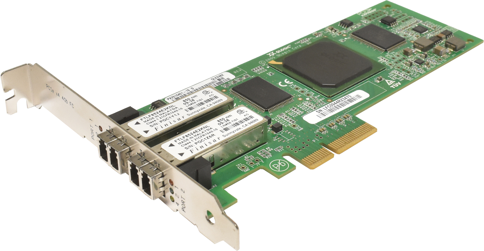 QLogic NetApp QLE2462 FC Dual Port 4GBit PCIe x4 PX2510401-19 D 111-00204 FP