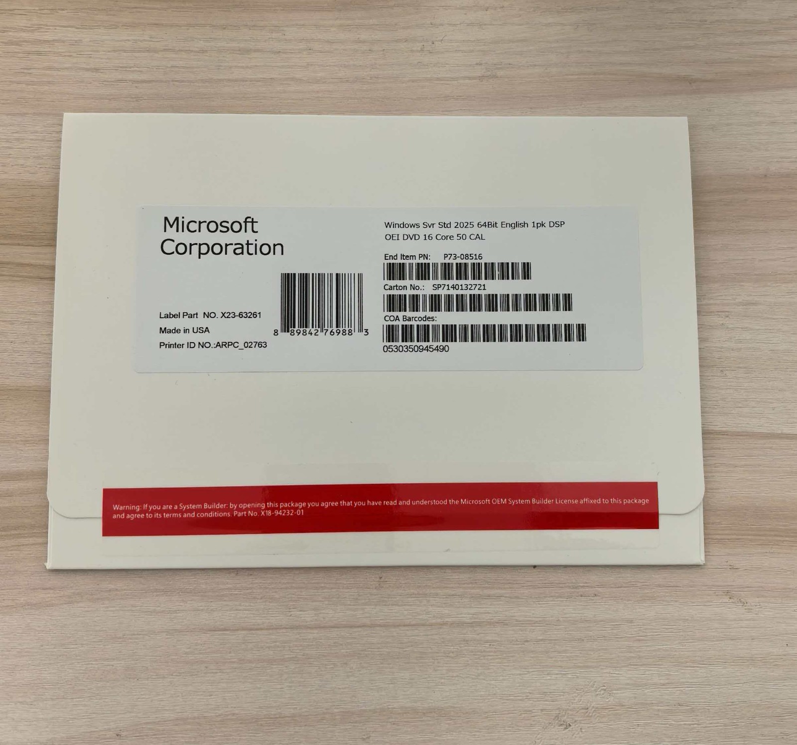 Microsoft Windows Server 2025 Standard 64Bit 16 Core-50 CALs DVD Sealed