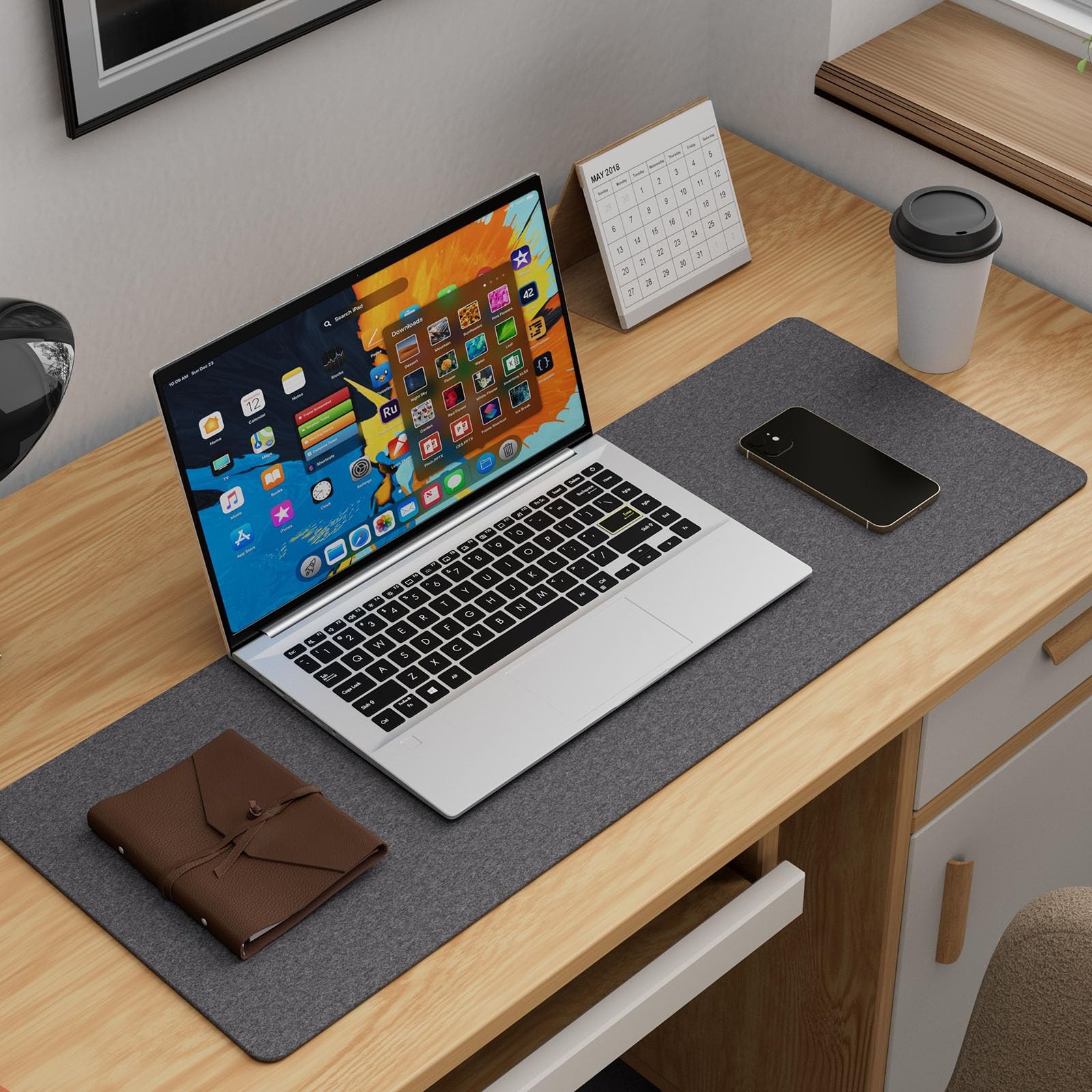 K KNODEL Felt Desk Mat, Large Desk Pad Protector, Office Computer Desk Mat fo...