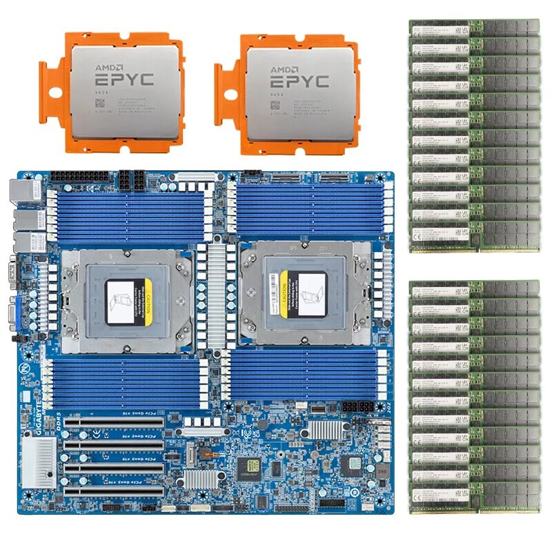 Gigabyte MZ73-LM0（Rev. 2.0) With 2xAMD EPYC 9654 QS, 768GB DDR5 RAM, 2x4U Cooler