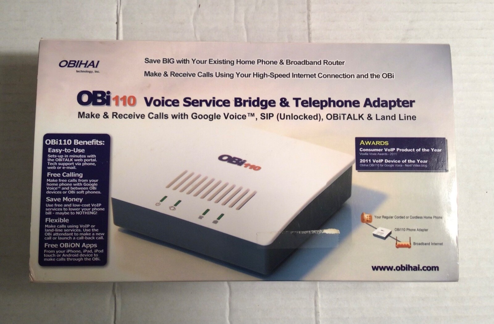 OBi110 Voice Service Bridge and VoIP Telephone Adapter, New In Package
