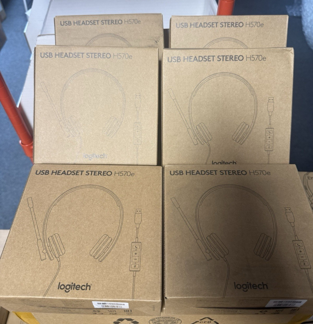Lot Of X6 Logitech H570e USB Stereo Headset Black Boom Mic In-Line Volume/Mute