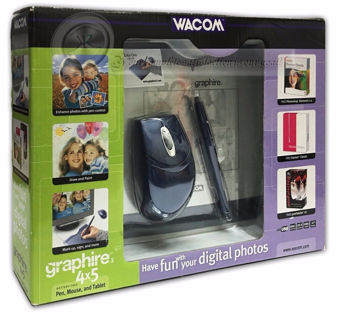 Wacom Graphire 3 4x5 USB Tablet w/Pen, Mouse & Software CD's CTE430SA