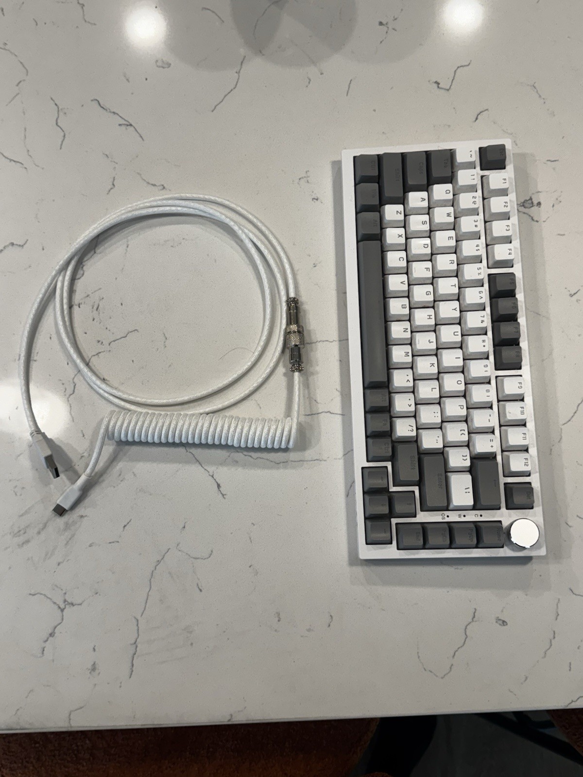 AJAZZ AK820W Mechanical Keyboard White/Gray w/ Custom Coiled Braided USB-C Cable