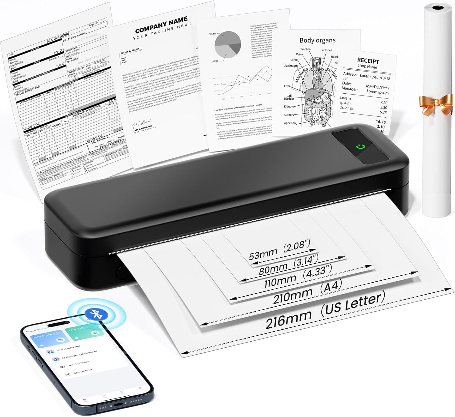 GENERIC PORTABLE PRINTERS WIRELESS FOR TRAVEL A285M SMALL INKLESS - A285M
