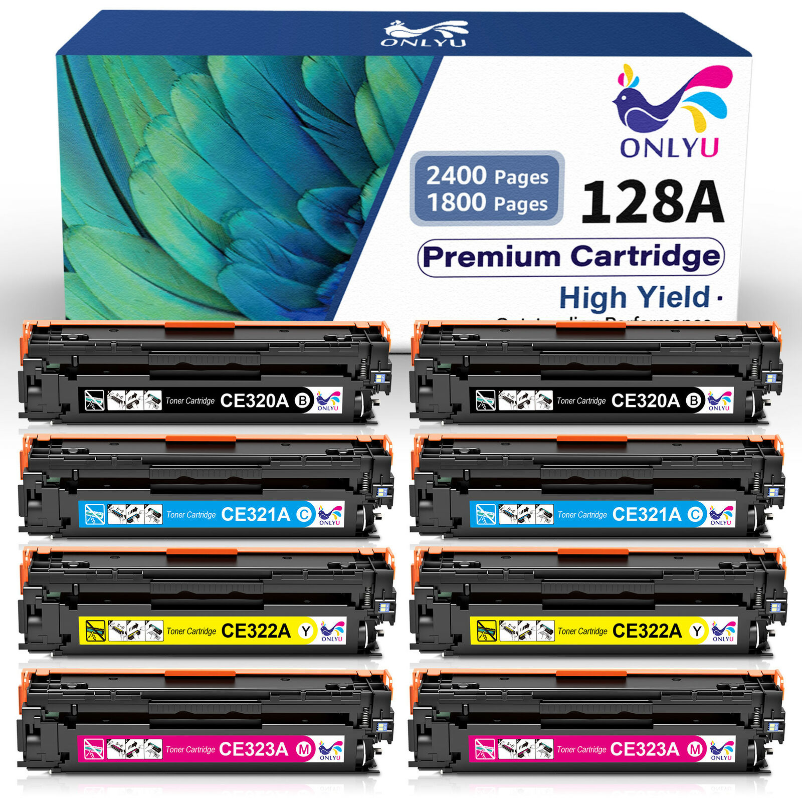8PK High Yield Toner Cartridge CE320A -CE323A 128A For HP Color LaserJet CP1525n