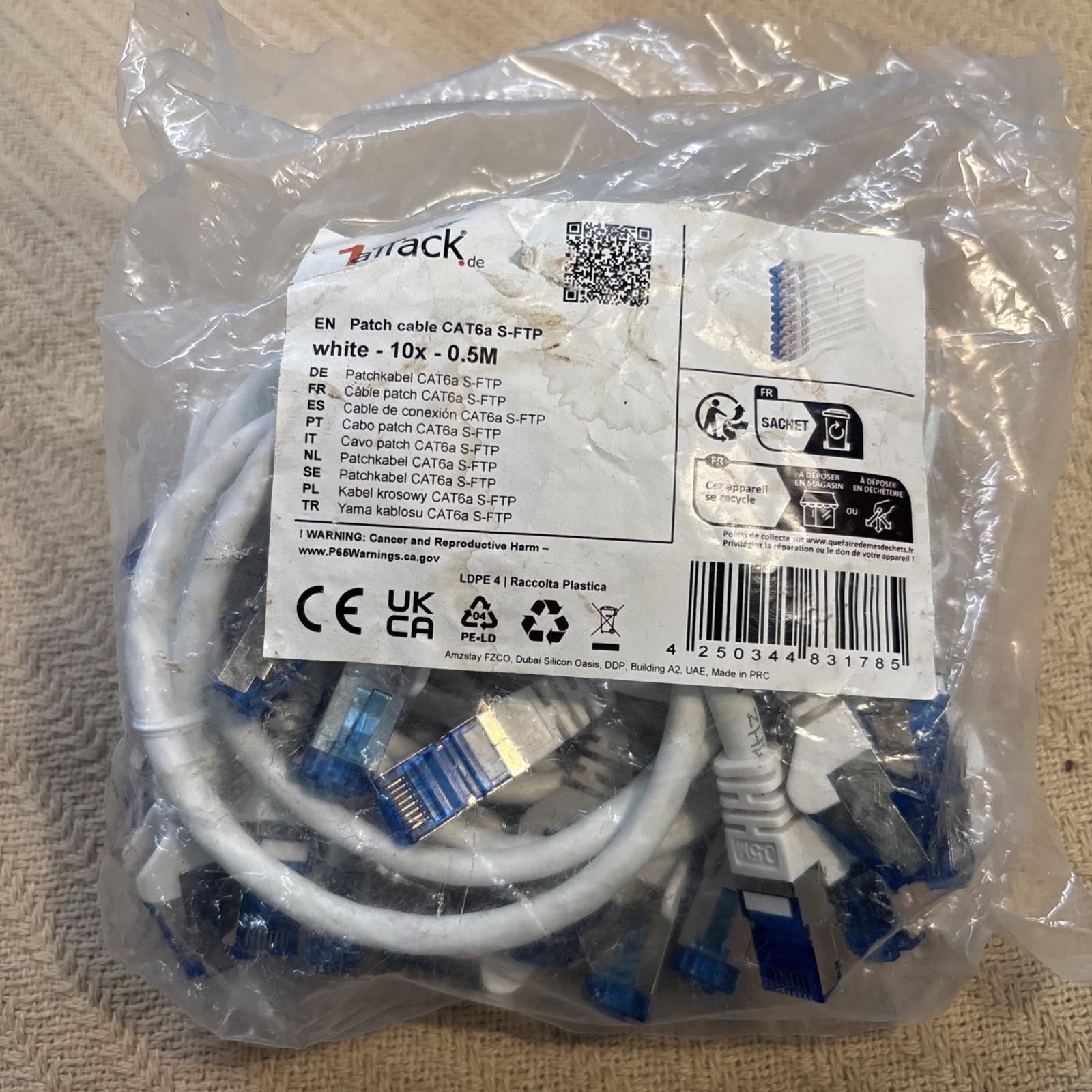 10 Pak Cat6A S/FTP 0.5M Ethernet Patch Cable